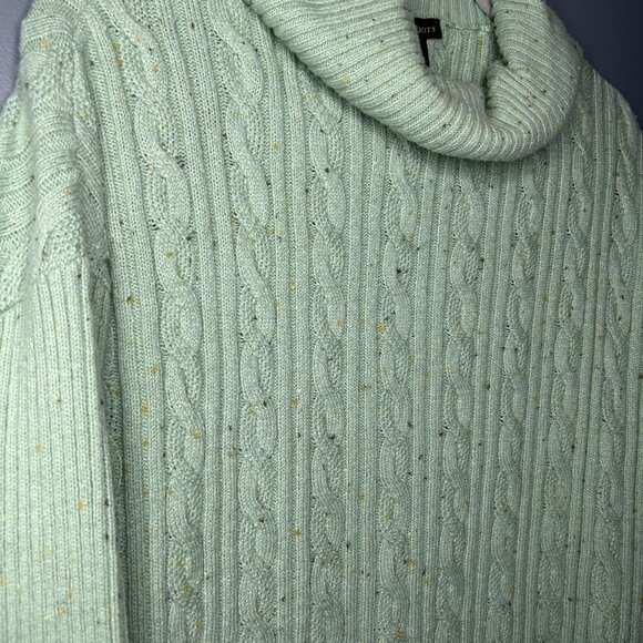 Talbots Sweater Womens XL Green Cable Knit Cowl Turtleneck Cotton Blend Casual - Picture 3 of 9